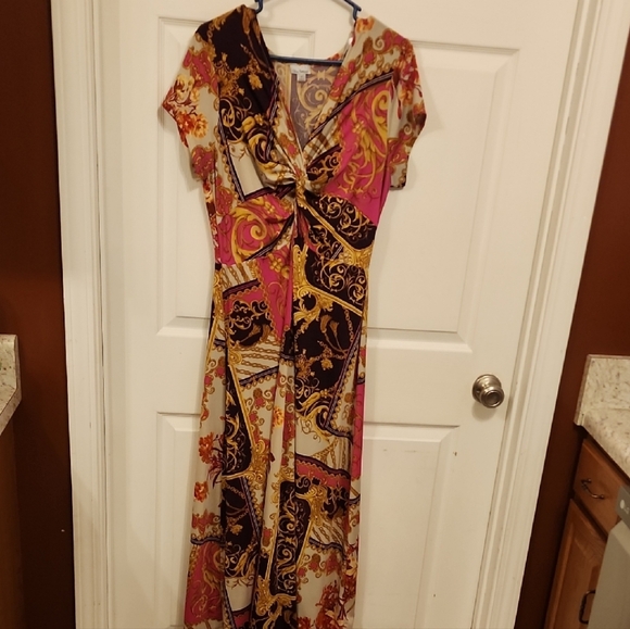 Olivia Matthews Dresses & Skirts - Olivia Matthews Pink and Orange Maxi Sundress V-Neck Resort Wear